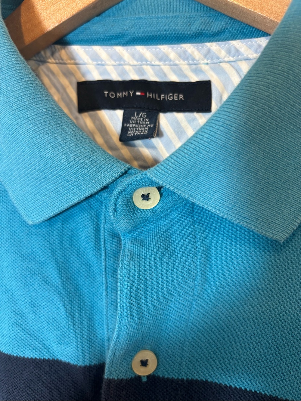 Tommy Hilfiger Turquoise & Navy Striped Polo Shirt - Picture 3 of 4